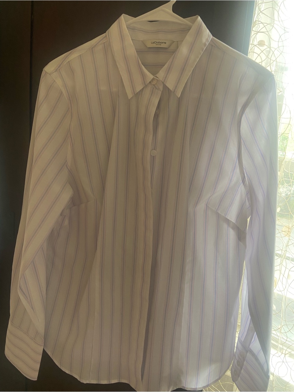Liz Claiborne Women’s White Shirt with Light Purple Stripes